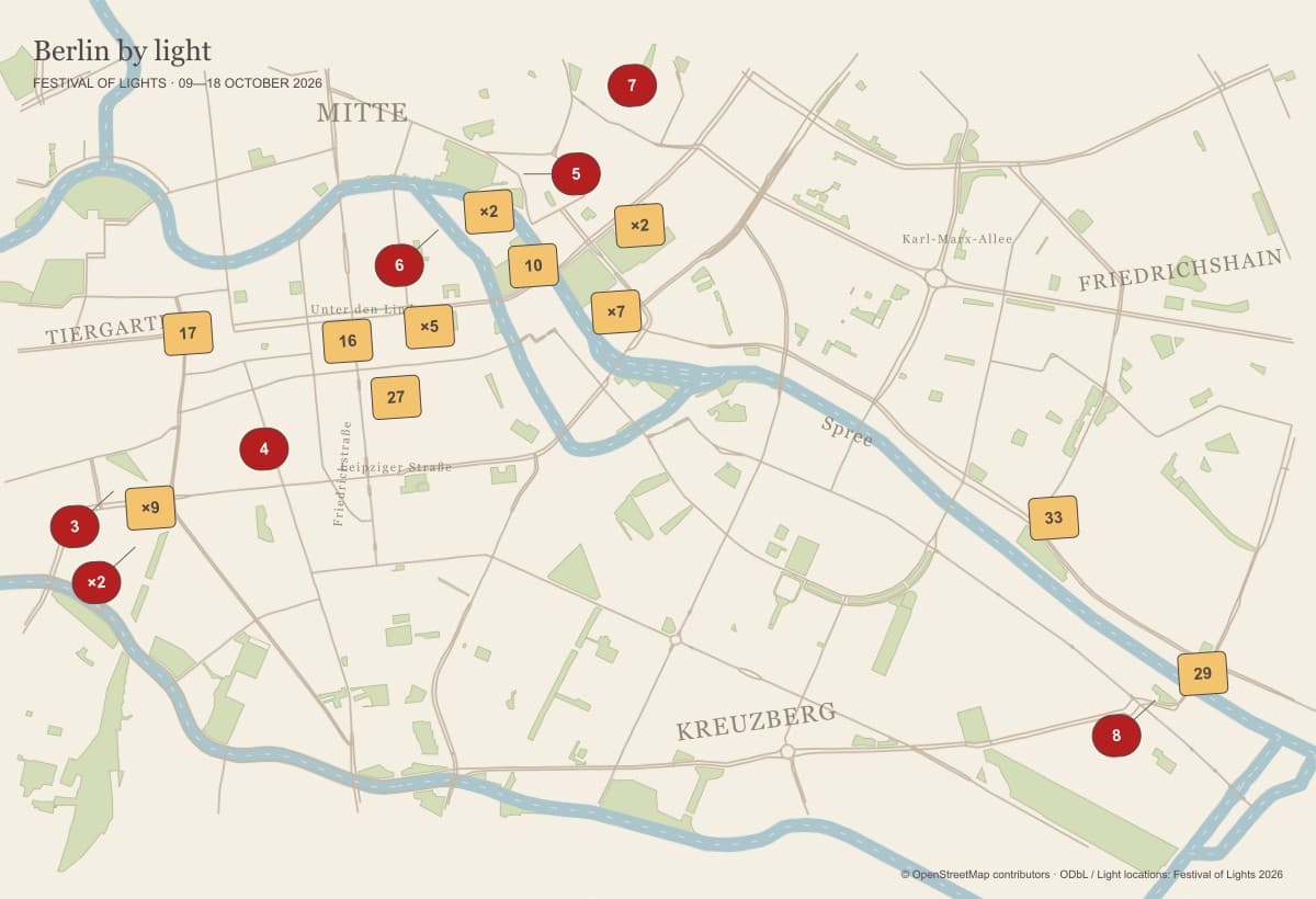 Illustrated map of festival lights and Chinese restaurants