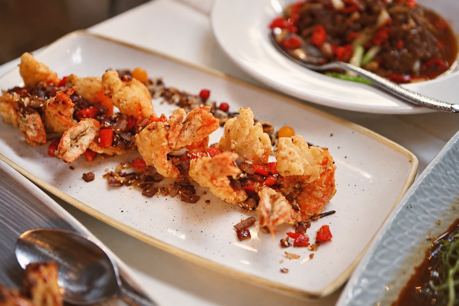 Close-up of fried prawns at Lychee